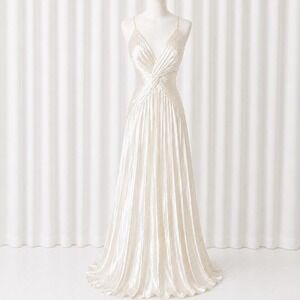 Vintage Y2K Ivory Satin Goddess Maxi Dress Fairycore Coquette Prom Gown
